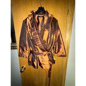 Alex Marie Evening Wear Blouse 2X Bronze Ruffles Tie Sash Concealed Snap NWT$129